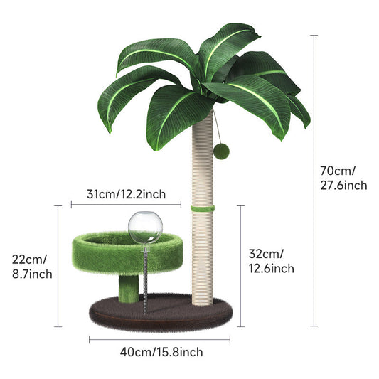 Large Multi-Functional Cat Tree & Activity Tower - All-in-One 70CM Tall Sisal Scratching Post, 31CM Diameter Plush Condo and Interactive Wobbling Feeder