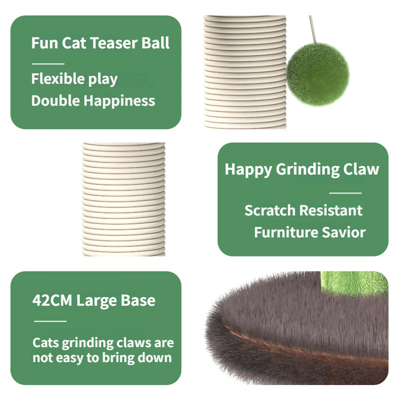 Large Multi-Functional Cat Tree & Activity Tower - All-in-One 70CM Tall Sisal Scratching Post, 31CM Diameter Plush Condo and Interactive Wobbling Feeder