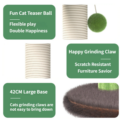 Large Multi-Functional Cat Tree & Activity Tower - All-in-One 70CM Tall Sisal Scratching Post, 31CM Diameter Plush Condo and Interactive Wobbling Feeder