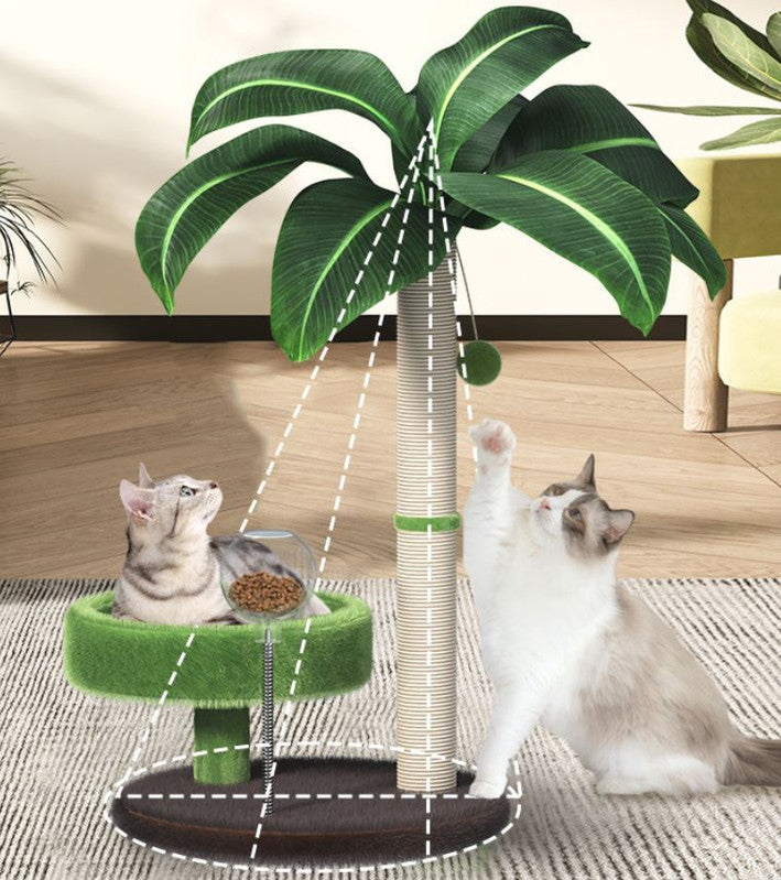 Large Multi-Functional Cat Tree & Activity Tower - All-in-One 70CM Tall Sisal Scratching Post, 31CM Diameter Plush Condo and Interactive Wobbling Feeder