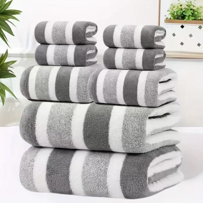 8-Piece Grey Luxury Coral Fleece Towel & Bath Sheet Set - Ultra-Soft High-Density Absorbent Towels Complete Bundle
