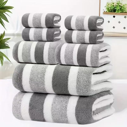 8-Piece Grey Luxury Coral Fleece Towel & Bath Sheet Set - Ultra-Soft High-Density Absorbent Towels Complete Bundle