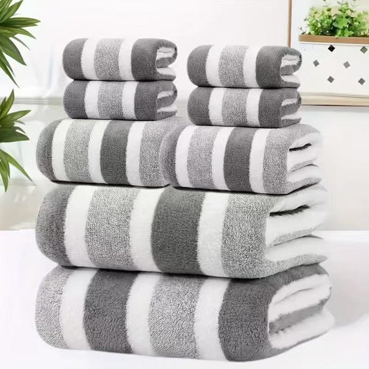 8-Piece Grey Luxury Coral Fleece Towel & Bath Sheet Set - Ultra-Soft High-Density Absorbent Towels Complete Bundle