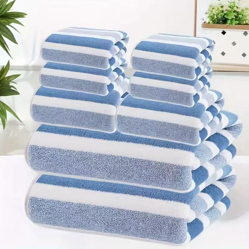 8-Piece Blue Luxury Coral Fleece Towel & Bath Sheet Set - Ultra-Soft High-Density Absorbent Towels Complete Bundle
