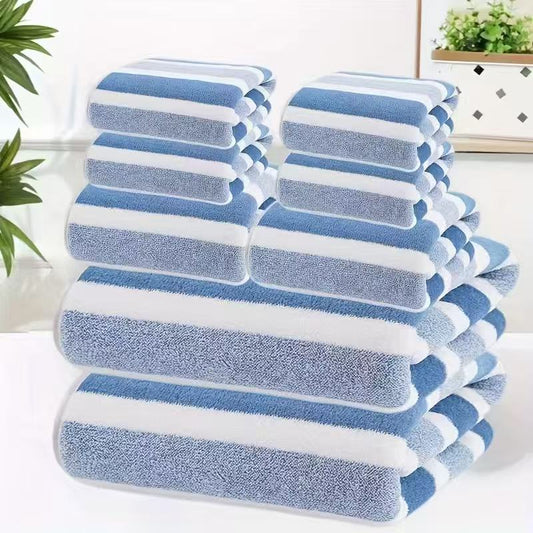8-Piece Blue Luxury Coral Fleece Towel & Bath Sheet Set - Ultra-Soft High-Density Absorbent Towels Complete Bundle
