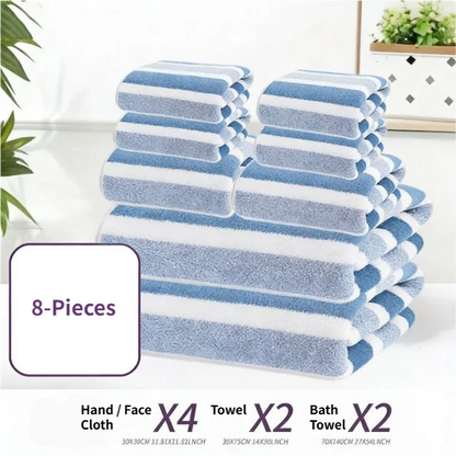 8-Piece Blue Luxury Coral Fleece Towel & Bath Sheet Set - Ultra-Soft High-Density Absorbent Towels Complete Bundle
