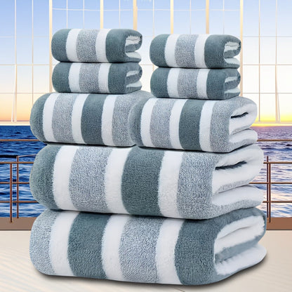 8-Piece Green Luxury Coral Fleece Towel & Bath Sheet Set - Ultra-Soft High-Density Absorbent Towels Complete Bundle