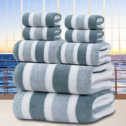 8-Piece Green Luxury Coral Fleece Towel & Bath Sheet Set - Ultra-Soft High-Density Absorbent Towels Complete Bundle