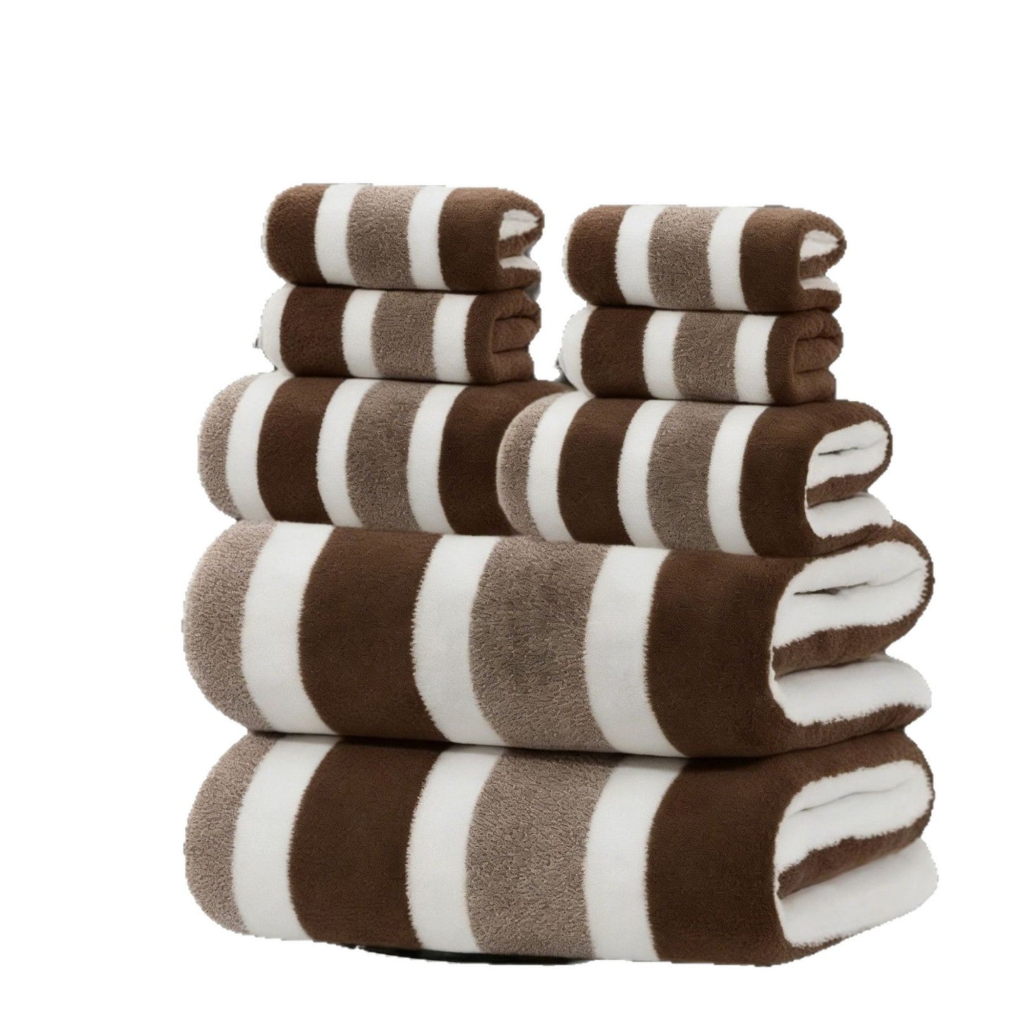 8-Piece Brown Luxury Coral Fleece Towel & Bath Sheet Set - Ultra-Soft High-Density Absorbent Towels Complete Bundle