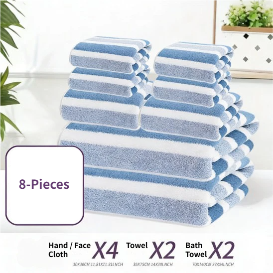 8-Piece Brown Luxury Coral Fleece Towel & Bath Sheet Set - Ultra-Soft High-Density Absorbent Towels Complete Bundle