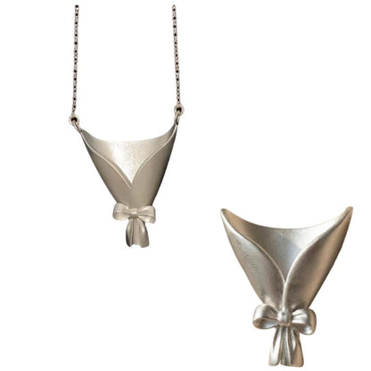 Handcrafted Elegant Bowknot Ikebana Necklace & Brooch Set - Elegant Minimalist Wearable Art, Creative Gift for Mother
