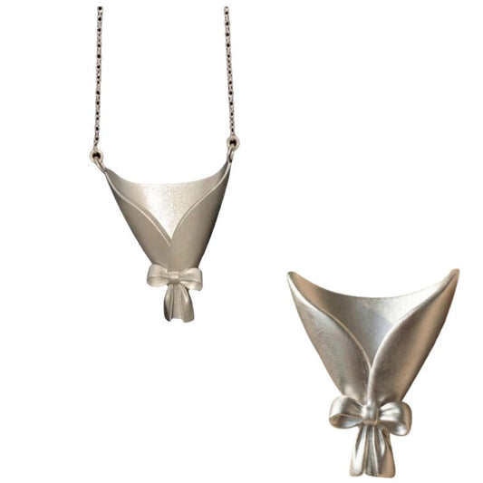 Handcrafted Elegant Bowknot Ikebana Necklace & Brooch Set - Elegant Minimalist Wearable Art, Creative Gift for Mother