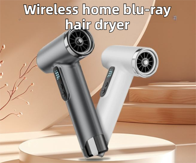 Grey Wireless Rechargeable Hot & Cold Hair Dryer - Lightweight Portable Blow Dryer with Blue Light Ion Care, 3 Speed & Temperature Settings