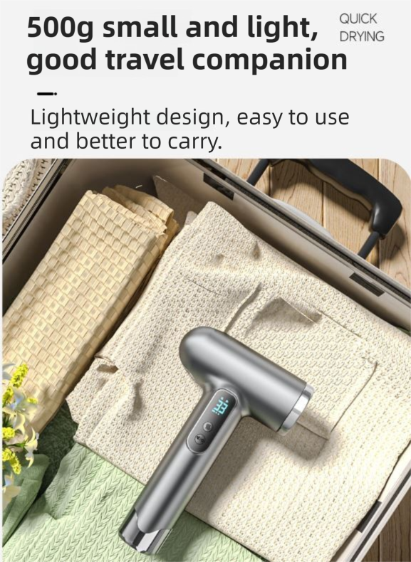 Grey Wireless Rechargeable Hot & Cold Hair Dryer - Lightweight Portable Blow Dryer with Blue Light Ion Care, 3 Speed & Temperature Settings