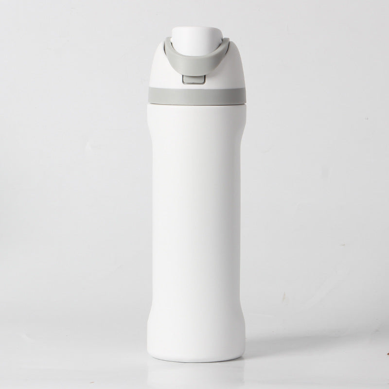 24oz White Large Thermal Water Bottle with Dual-Sipping Lid & Built-in Straw - Leak-Proof 304 Stainless Steel Outdoor Sports Flask