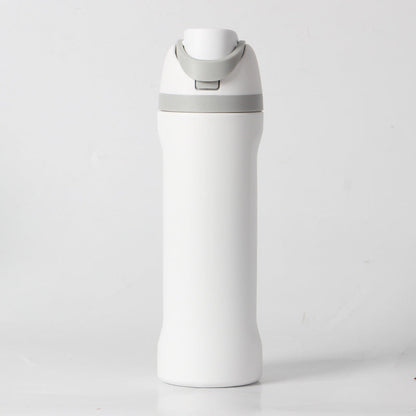 24oz White Large Thermal Water Bottle with Dual-Sipping Lid & Built-in Straw - Leak-Proof 304 Stainless Steel Outdoor Sports Flask