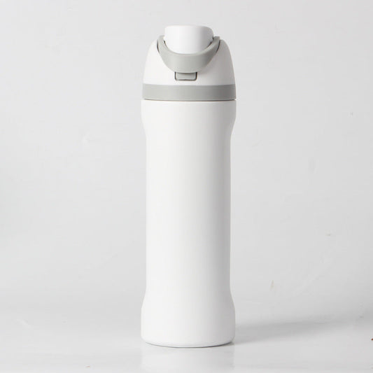24oz White Large Thermal Water Bottle with Dual-Sipping Lid & Built-in Straw - Leak-Proof 304 Stainless Steel Outdoor Sports Flask