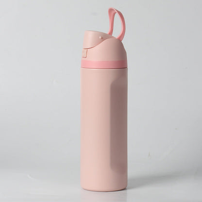 24oz Pink Large Thermal Water Bottle with Dual-Sipping Lid & Built-in Straw - Leak-Proof 304 Stainless Steel Outdoor Sports Flask
