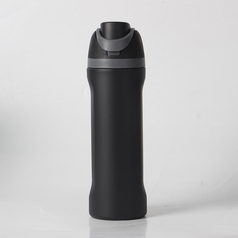 24oz Black Large Thermal Water Bottle with Dual-Sipping Lid & Built-in Straw - Leak-Proof 304 Stainless Steel Outdoor Sports Flask