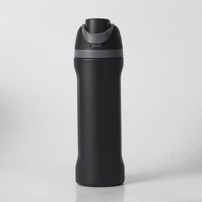24oz Black Large Thermal Water Bottle with Dual-Sipping Lid & Built-in Straw - Leak-Proof 304 Stainless Steel Outdoor Sports Flask