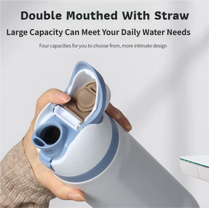 24oz Black Large Thermal Water Bottle with Dual-Sipping Lid & Built-in Straw - Leak-Proof 304 Stainless Steel Outdoor Sports Flask