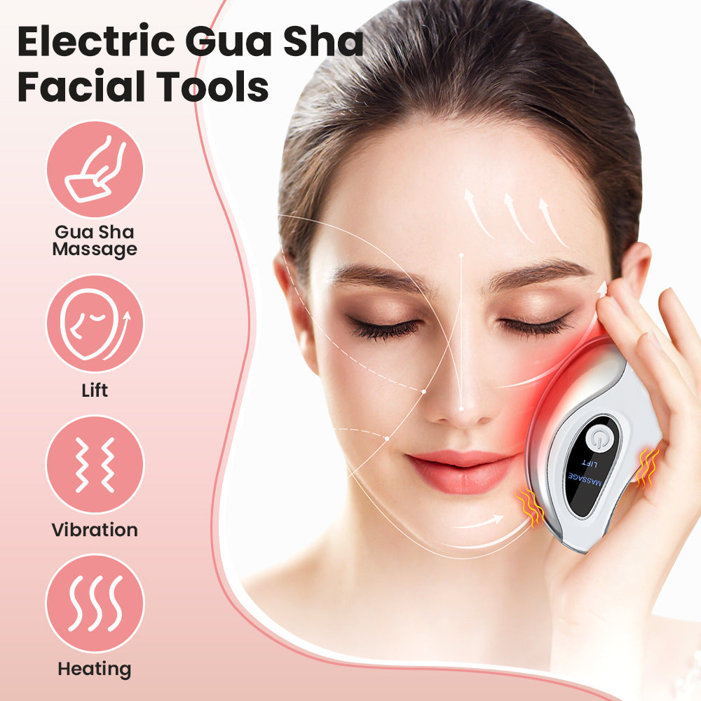 Portable Smart LCD Electric Gua Sha Face Massager - 45Â°C Constant Hot Compresss & Dual Mode Vibration Facial Lifting Beauty Device