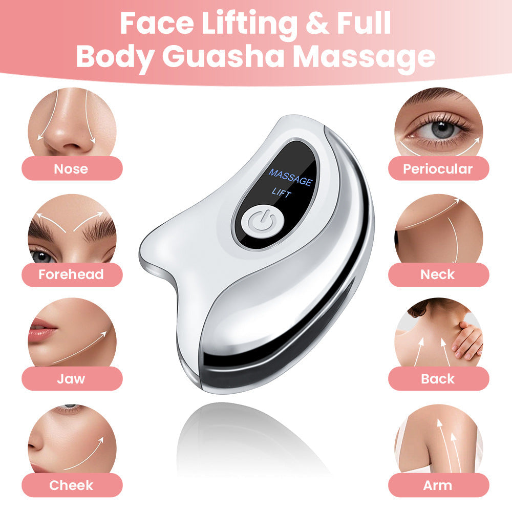 Portable Smart LCD Electric Gua Sha Face Massager - 45Â°C Constant Hot Compresss & Dual Mode Vibration Facial Lifting Beauty Device