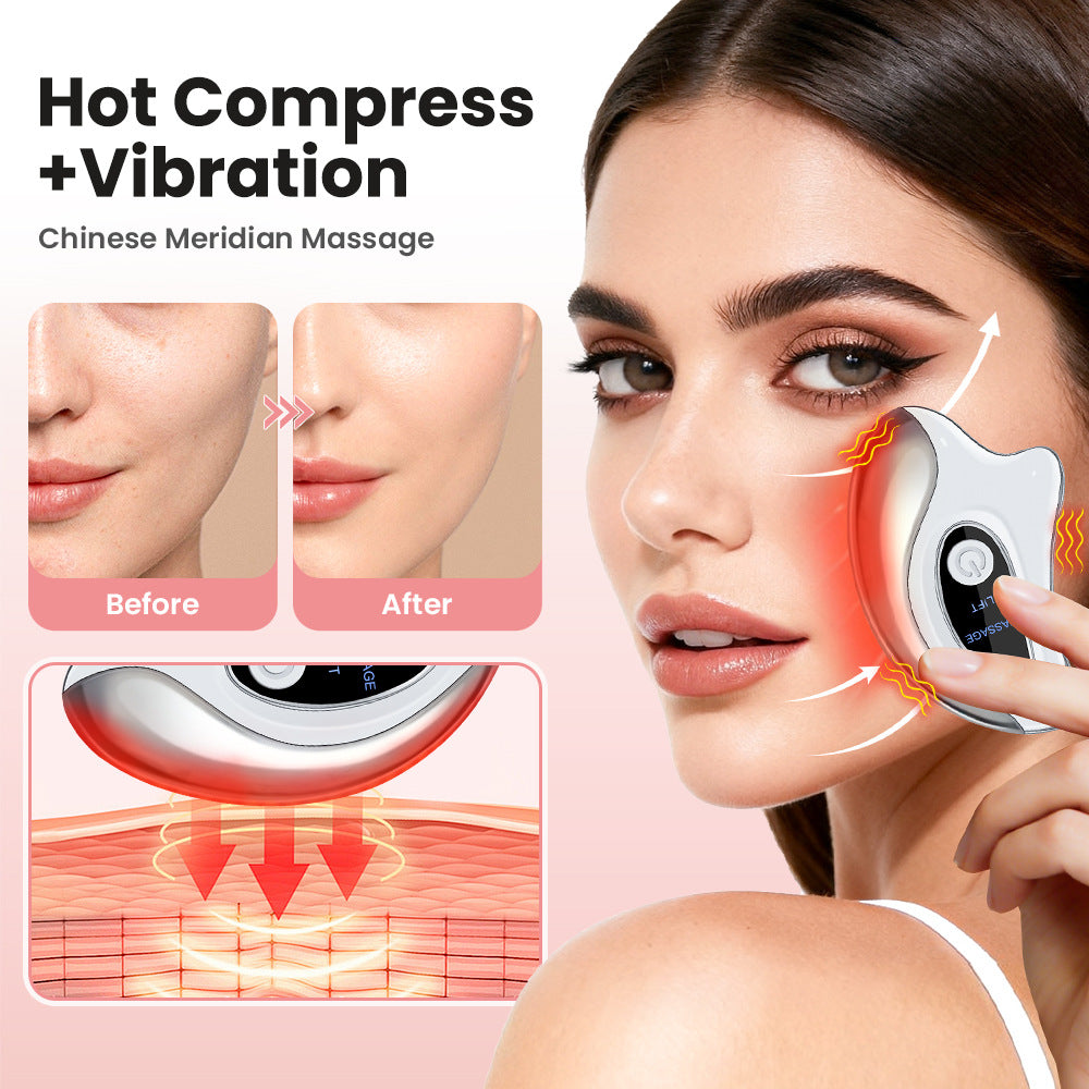 Portable Smart LCD Electric Gua Sha Face Massager - 45Â°C Constant Hot Compresss & Dual Mode Vibration Facial Lifting Beauty Device