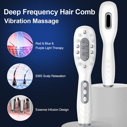 White Porrtable EMS Vibration Scalp Massager & Hair Growth Comb - Tri-Color LED Therapy, 8 Gentle Comb Teeth | 6 EMS Teeth | 6 Essence-Dispensing Teeth for Even Application & Hair Rescue
