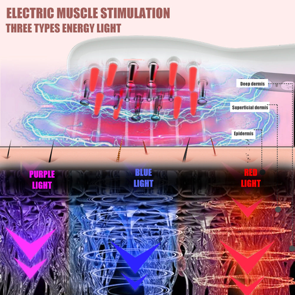White Porrtable EMS Vibration Scalp Massager & Hair Growth Comb - Tri-Color LED Therapy, 8 Gentle Comb Teeth | 6 EMS Teeth | 6 Essence-Dispensing Teeth for Even Application & Hair Rescue