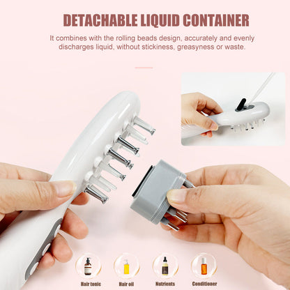 White Porrtable EMS Vibration Scalp Massager & Hair Growth Comb - Tri-Color LED Therapy, 8 Gentle Comb Teeth | 6 EMS Teeth | 6 Essence-Dispensing Teeth for Even Application & Hair Rescue