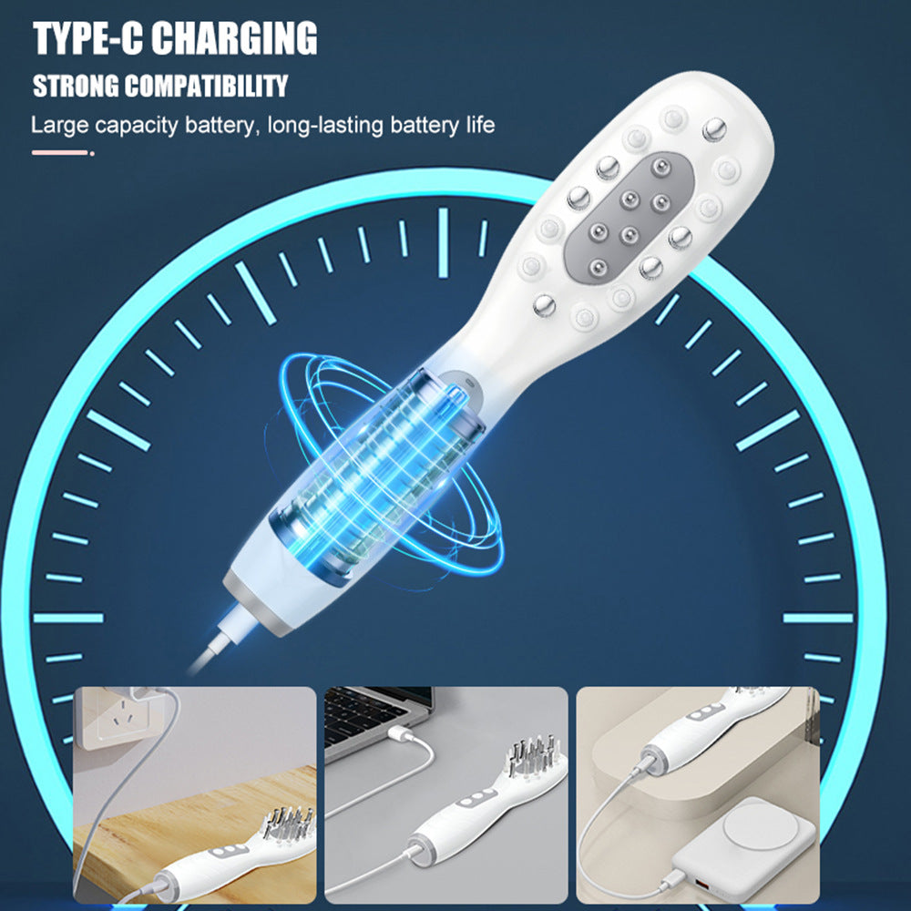 White Porrtable EMS Vibration Scalp Massager & Hair Growth Comb - Tri-Color LED Therapy, 8 Gentle Comb Teeth | 6 EMS Teeth | 6 Essence-Dispensing Teeth for Even Application & Hair Rescue