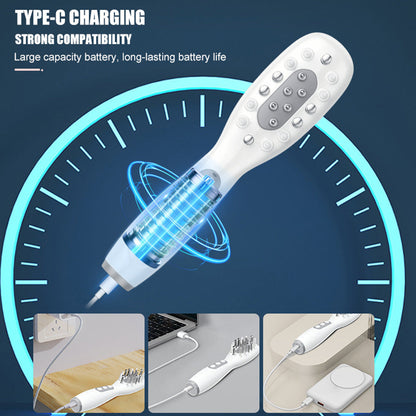 White Porrtable EMS Vibration Scalp Massager & Hair Growth Comb - Tri-Color LED Therapy, 8 Gentle Comb Teeth | 6 EMS Teeth | 6 Essence-Dispensing Teeth for Even Application & Hair Rescue