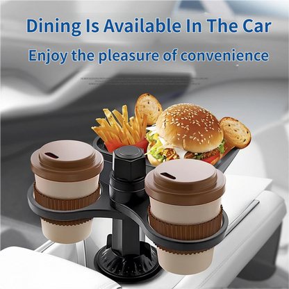 3-in-1 Car Rotating Dinner Tray & Double Cup Holder with Secure Phone Mount - Car Cup Slot Swivel Expander and Snacks & Drinks Organizer