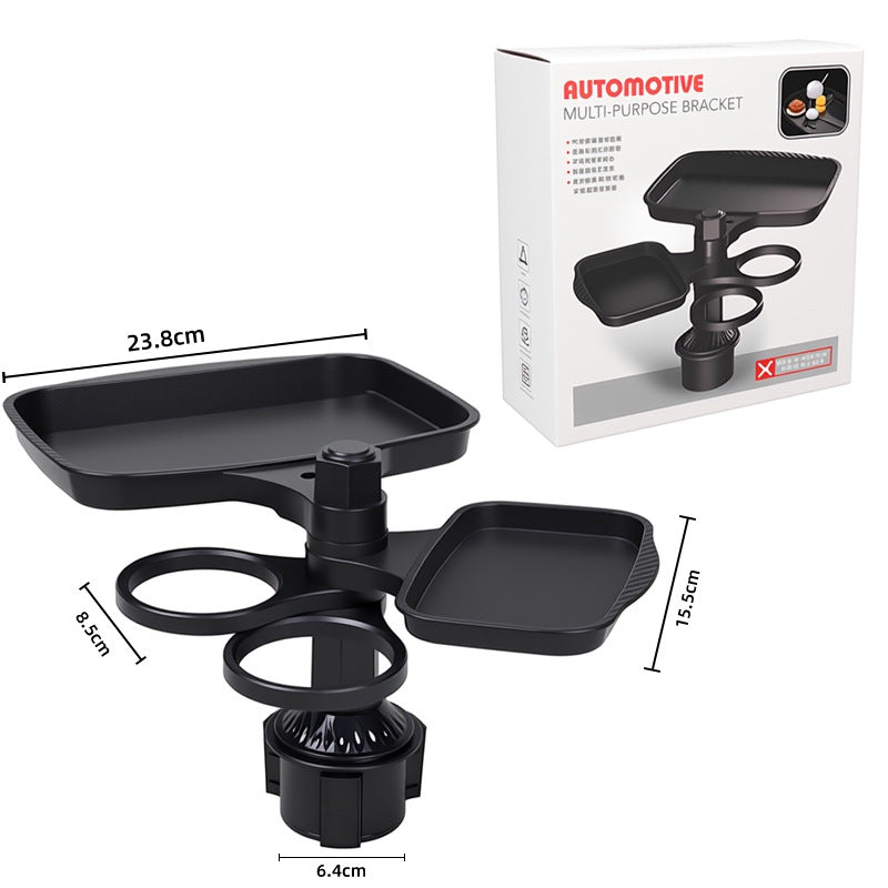 2-in-1 Car Rotating Dinner Tray & Double Cup Holder with Secure Phone Mount - Car Cup Slot Swivel Expander and Snacks & Drinks Organizer