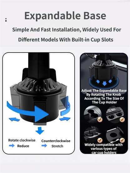 2-in-1 Car Rotating Dinner Tray & Double Cup Holder with Secure Phone Mount - Car Cup Slot Swivel Expander and Snacks & Drinks Organizer
