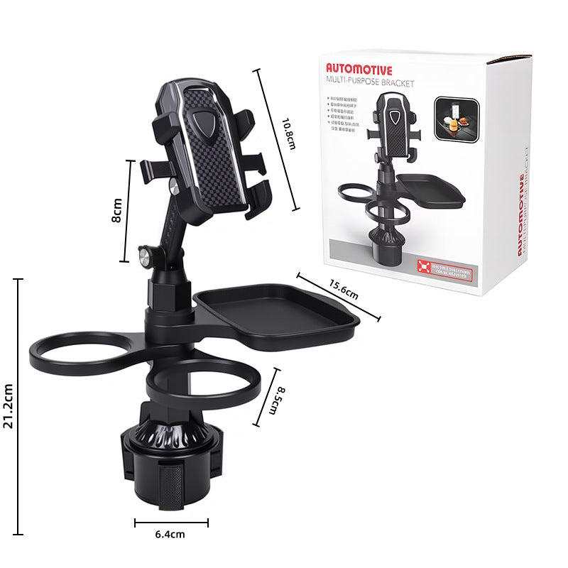 2-Pack (2-in-1 Standard Version & 3-in-1 Pro Phone Mount Version) Car Rotating Dinner Tray & Double Cup Holder with Secure Phone Mount - Car Cup Slot Swivel Expander and Snacks & Drinks Organizer