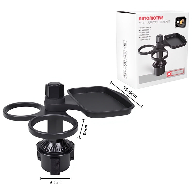 2-Pack (2-in-1 Standard Version & 3-in-1 Pro Phone Mount Version) Car Rotating Dinner Tray & Double Cup Holder with Secure Phone Mount - Car Cup Slot Swivel Expander and Snacks & Drinks Organizer