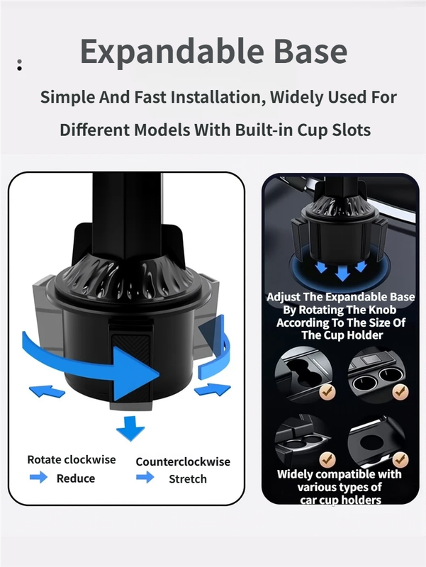 2-Pack (2-in-1 Standard Version & 3-in-1 Pro Phone Mount Version) Car Rotating Dinner Tray & Double Cup Holder with Secure Phone Mount - Car Cup Slot Swivel Expander and Snacks & Drinks Organizer