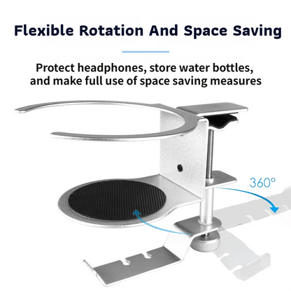 2-in-1 Under-Desk Metal Headphone Hanger &  Anti-Spill Cup Holder - No-Drill Heavy-Duty Desk Adjustable Clamp and 360Â° Swivel Hook