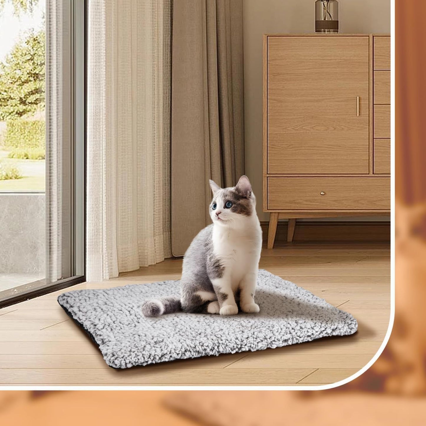 50 x 40 CM Self-Warming Thermal Pet Fluffy Mat with Machine Washable & Removable Zippered Cover - Waterproof Soft Cotton Fleece Bed for Dogs & Cats