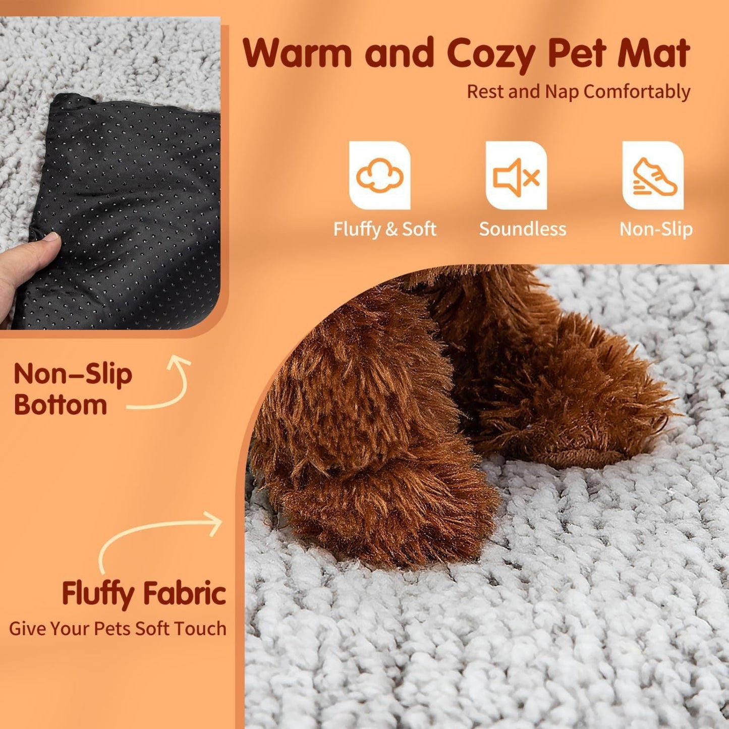 70 x 115 CM Self-Warming Thermal Pet Fluffy Mat with Machine Washable & Removable Zippered Cover - Waterproof Soft Cotton Fleece Bed for Dogs & Cats