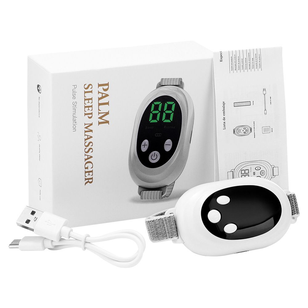 White Smart EMS Sleep Aid Device with Digital Display & 20 Intensity Levels - Wearable Dual Mode Physical Sleep Aid Instrument