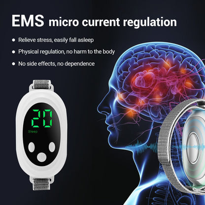 White Smart EMS Sleep Aid Device with Digital Display & 20 Intensity Levels - Wearable Dual Mode Physical Sleep Aid Instrument