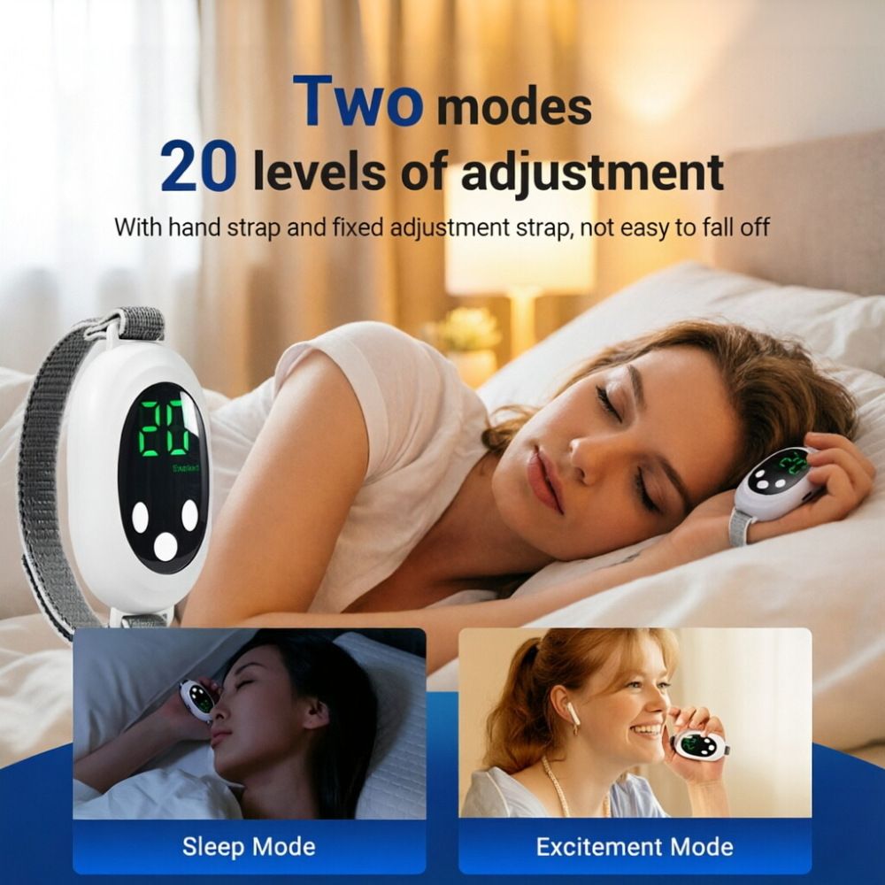 White Smart EMS Sleep Aid Device with Digital Display & 20 Intensity Levels - Wearable Dual Mode Physical Sleep Aid Instrument