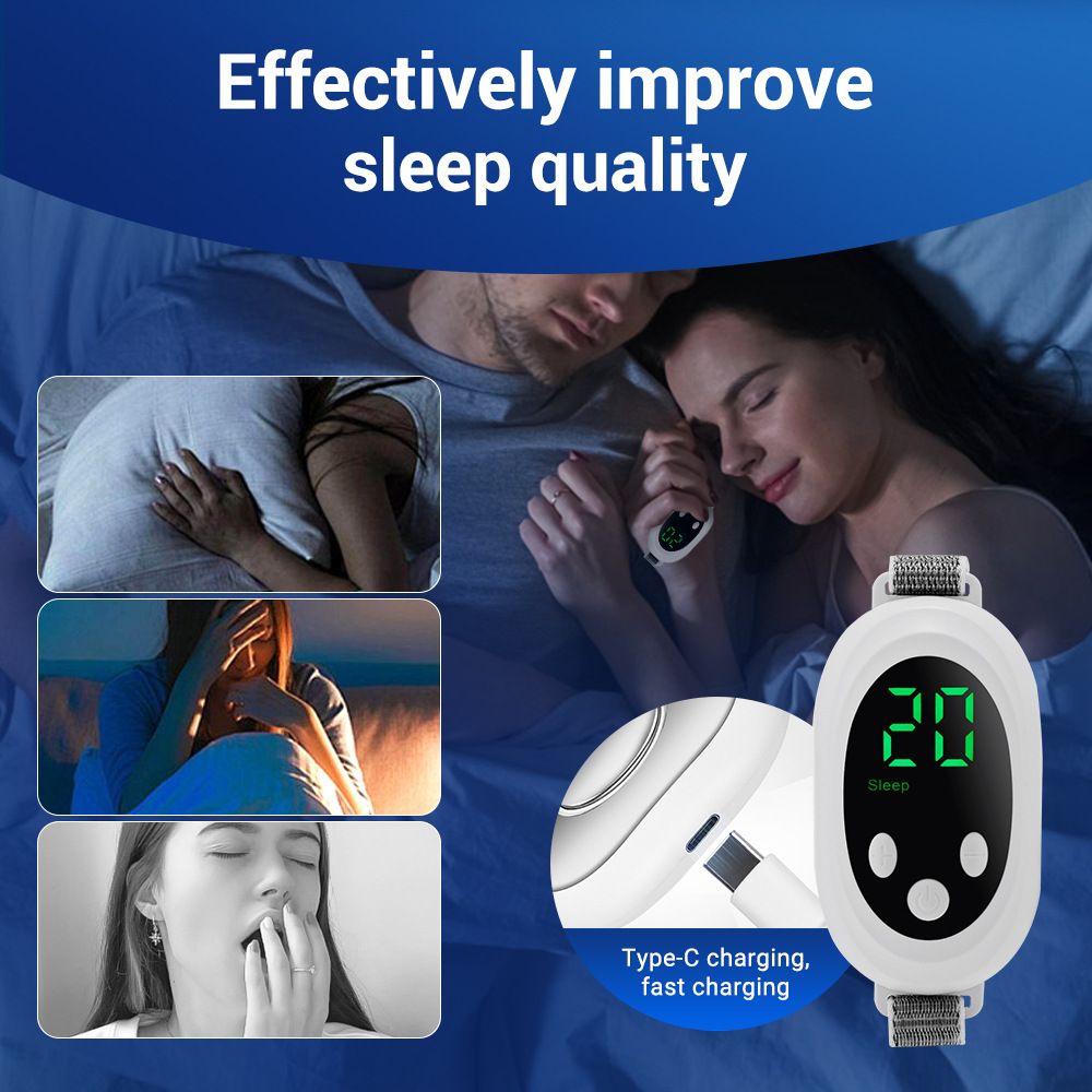 White Smart EMS Sleep Aid Device with Digital Display & 20 Intensity Levels - Wearable Dual Mode Physical Sleep Aid Instrument