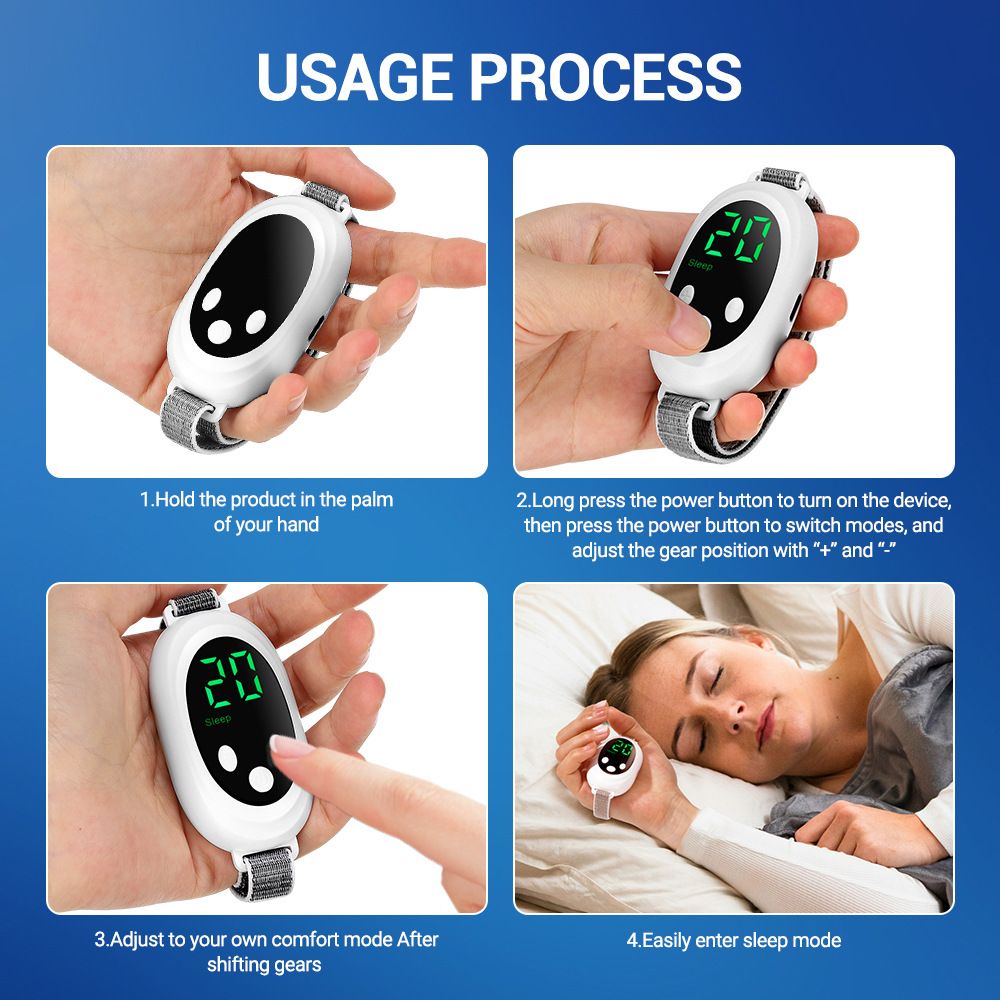 White Smart EMS Sleep Aid Device with Digital Display & 20 Intensity Levels - Wearable Dual Mode Physical Sleep Aid Instrument