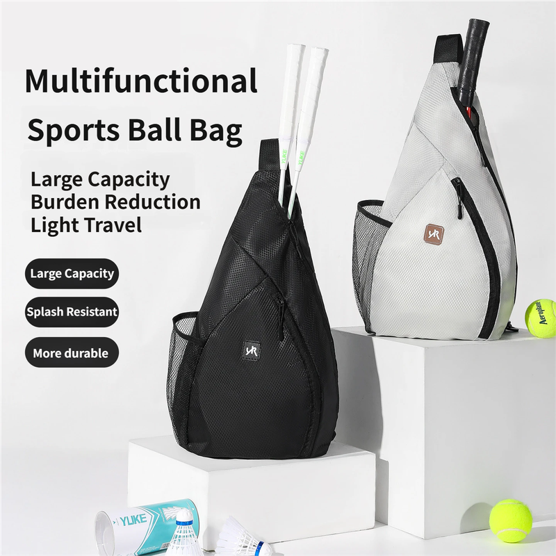Grey Pickleball & Racket Sports Sling Bag with Expandable High-Capacity Storage - Waterproof Oxford Tennis & Badminton Gear Crossbody Backpack