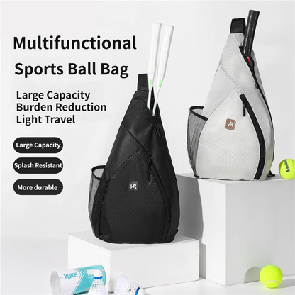 Grey Pickleball & Racket Sports Sling Bag with Expandable High-Capacity Storage - Waterproof Oxford Tennis & Badminton Gear Crossbody Backpack