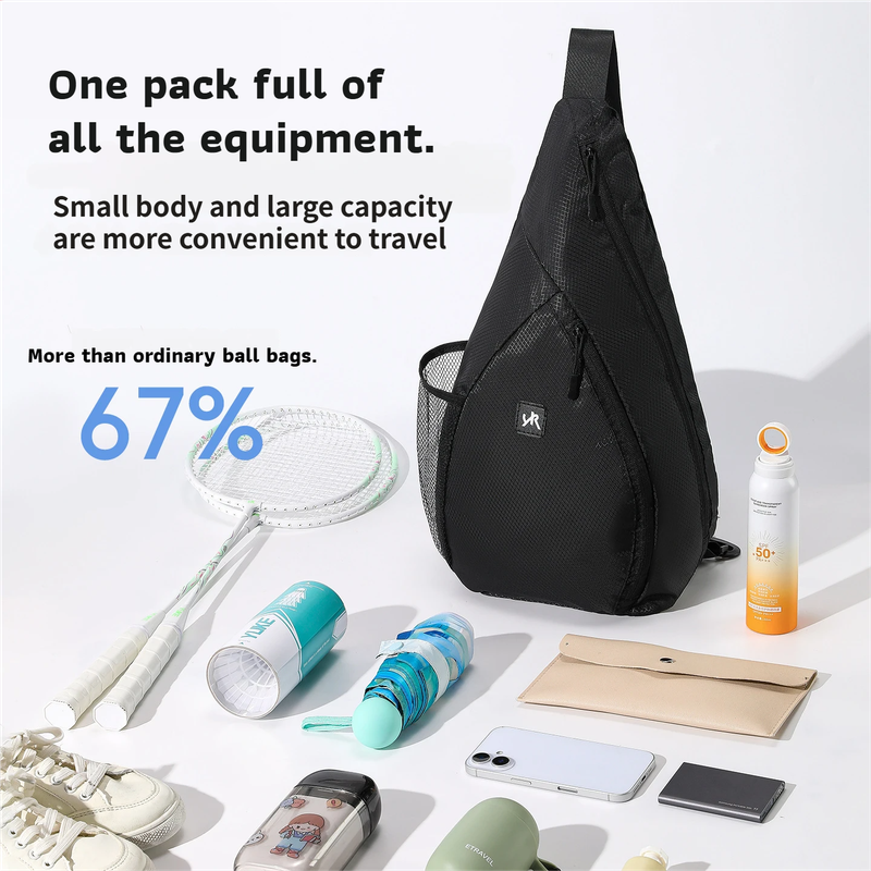 Grey Pickleball & Racket Sports Sling Bag with Expandable High-Capacity Storage - Waterproof Oxford Tennis & Badminton Gear Crossbody Backpack